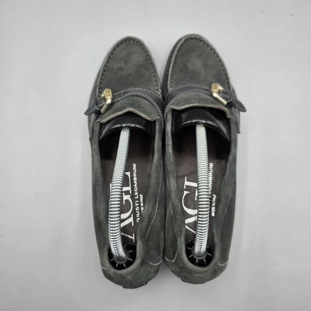 AGL Loafers Womens 36.5 Gray Leather Buckle‎ Moccasin Driving Shoes Flats
